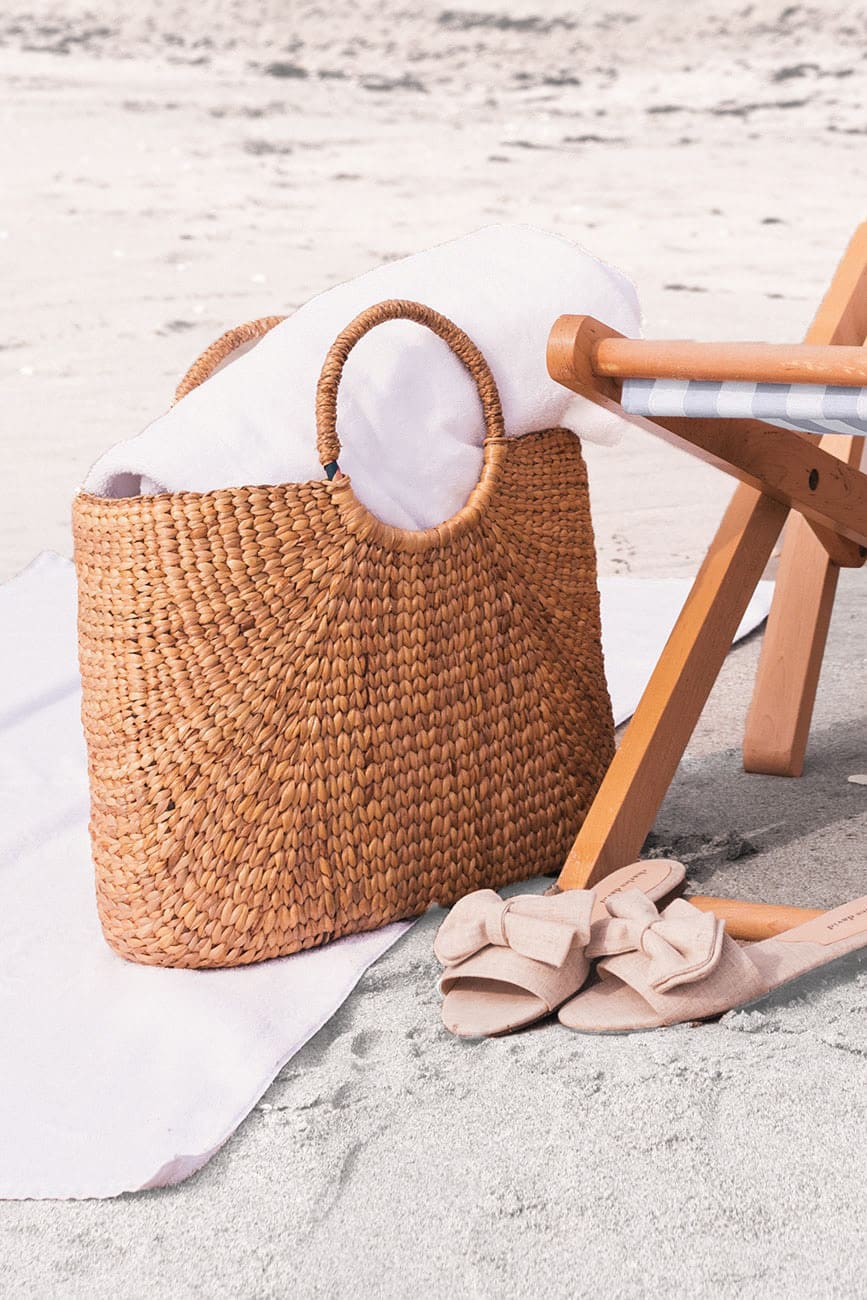 chair with beach bag on the beach